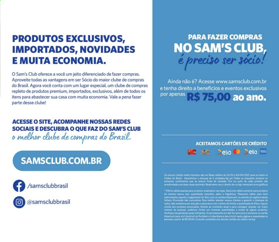Encarte Sam's Club  - 22.03.2021 - 04.04.2021.