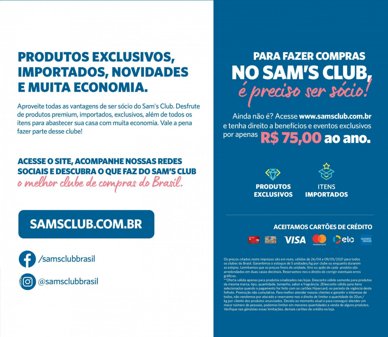 Encarte Sam's Club  - 26.04.2021 - 09.05.2021.