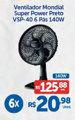 Ventilador Mondial Super Power Preto VSP-40 6 Pás 140W