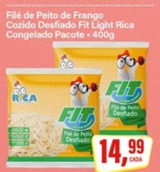 Filé de Peito de Frango Cozido Desfiado Fit Light Rica Congelado Pacote - 400g